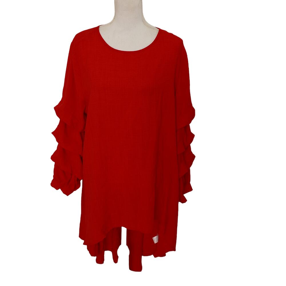 P Luca Milano Ladies‎ Balloon Sleeves Tunic Hi-lo Hem Red Size XL
